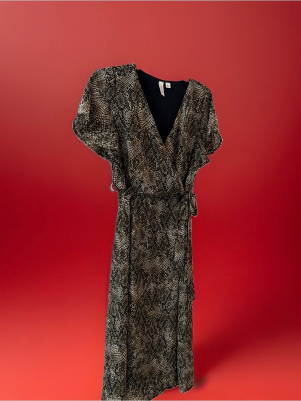 Tacera size M snake -Print V-Neck Midi Dress - Black/Brown